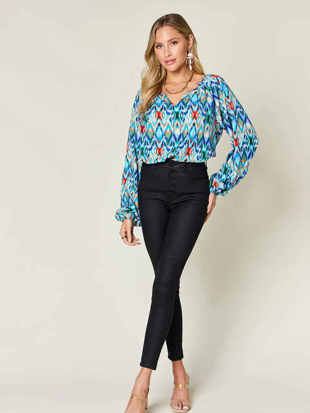 Double Take Full Size Printed Balloon Sleeve Blouse 9d5b35eb-2139-4107-acaf-1610863821ee-Max