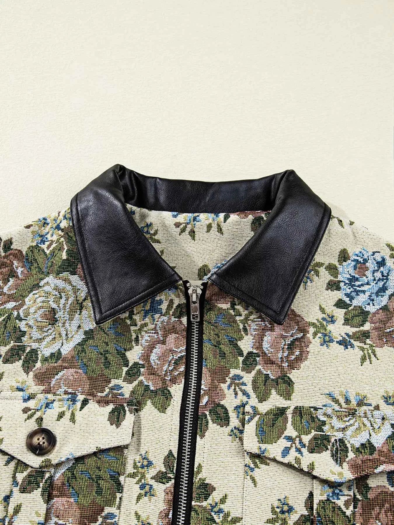 Floral Print Zip Up Contrast Collared Jacket 9d5f59da0df646fab25e1b72c3259239-Max-Origin