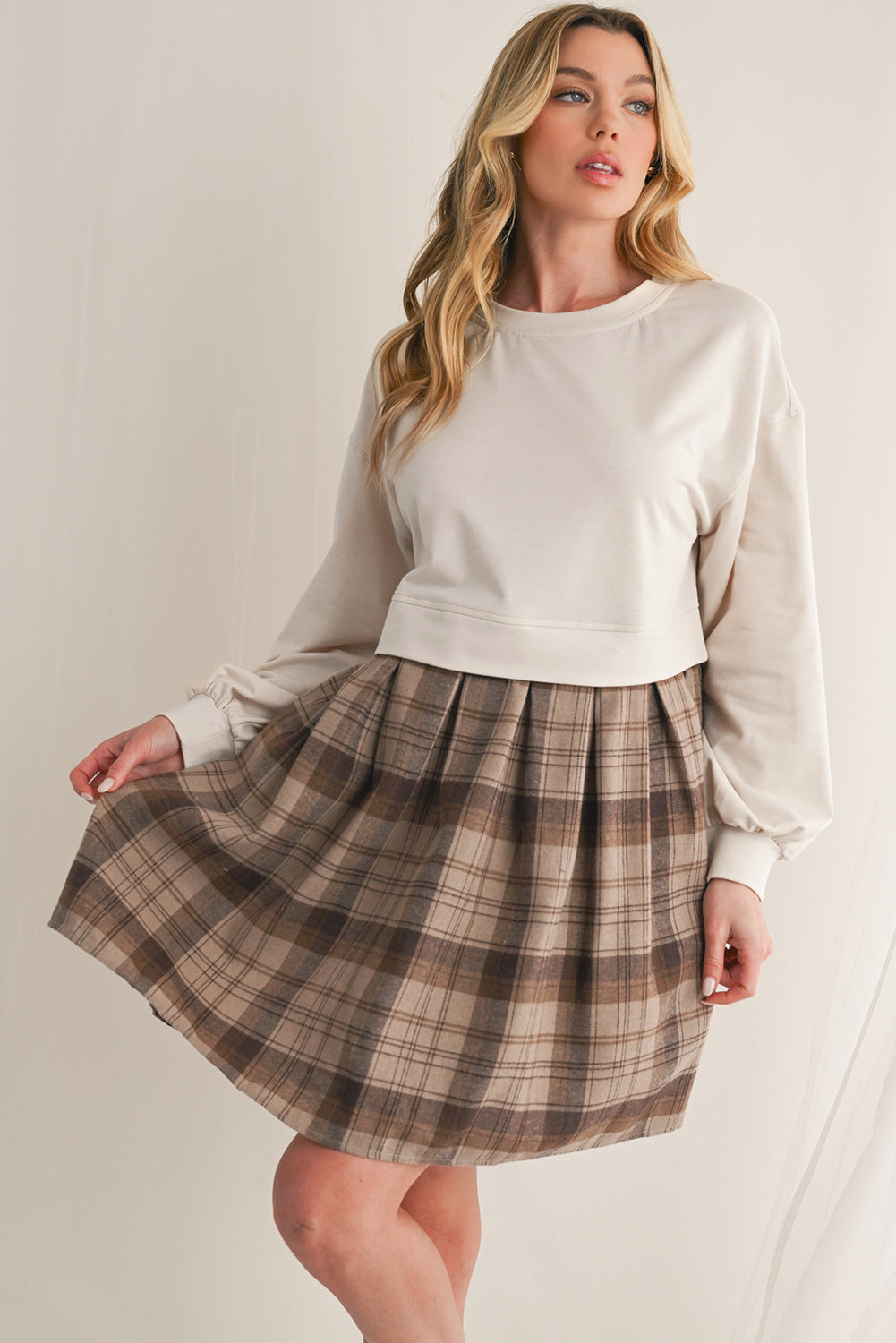 Black Plaid Patchwork High Waist Sweatshirt Mini Dress 9d758c9f72d29758