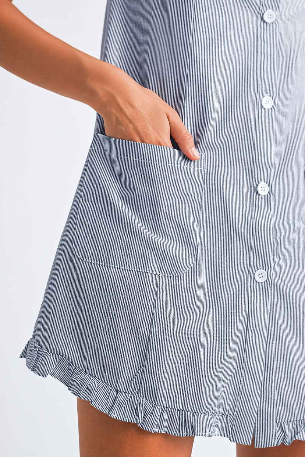 Green Stripe Frill Trim Pocket Button Up Mini Dress 9d7f47b4461a5cbb