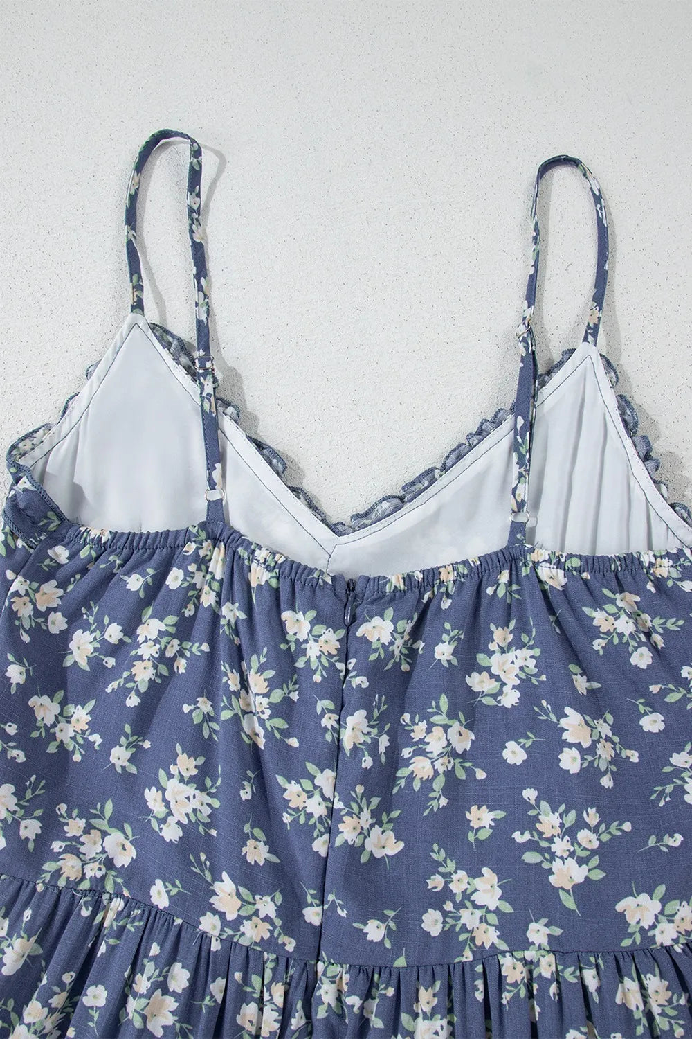 Floral Spaghetti Strap Frilled V Neck Tiered Midi Dress 9d9d0949-2270-4bb8-a9cd-ad483851109e-Max