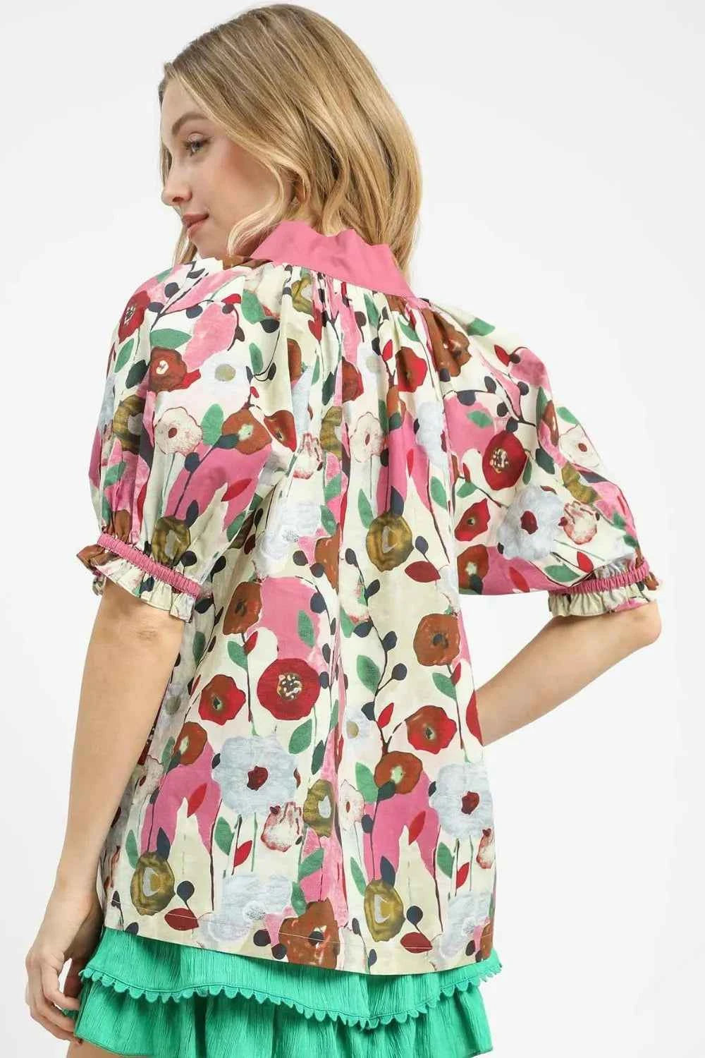 Umgee Floral Print Puff Sleeve Oversized Blouse 9db370ab-c7eb-42df-94a5-d9d13e8430e8-Max-Origin