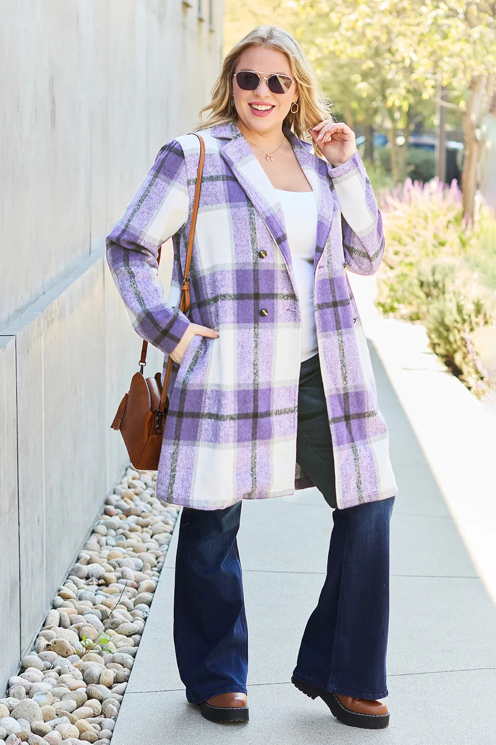 Double Take Full Size Plaid Button Up Lapel Collar Coat 9dbe64df-bb80-47ad-948b-15fb6d9a6482-Max