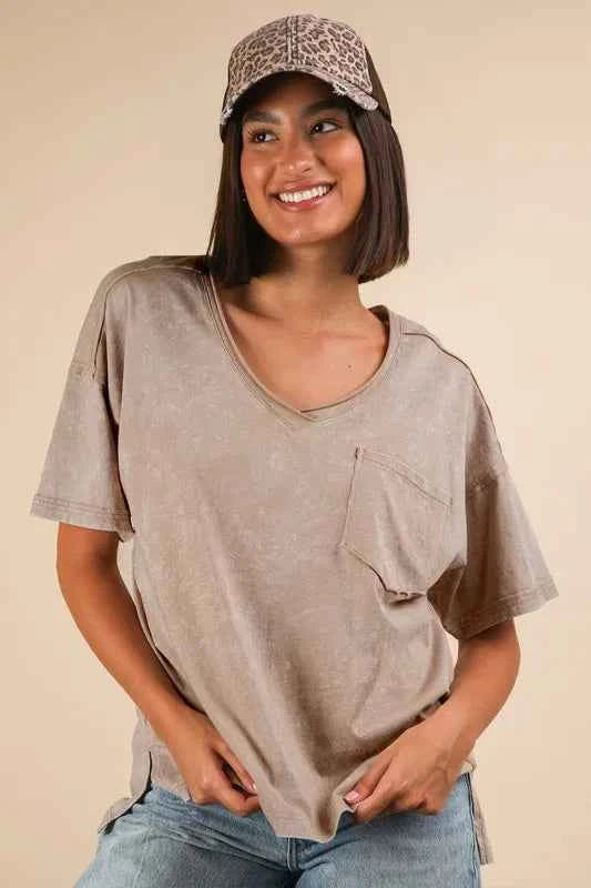 VERY J Mineral Washed V-Neck T-Shirt Taupe 9dc93ec4a69c40e9a47e797170b7e951-Max-Origin