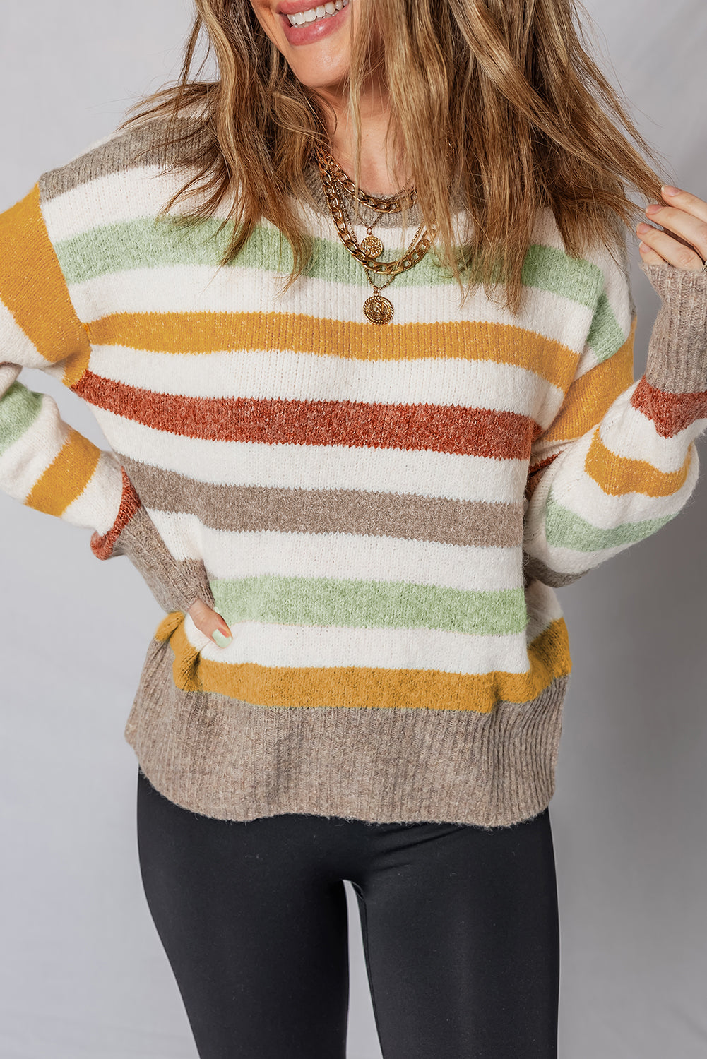 Multicolour Colorblock Drop Shoulder Crew Neck Sweater 9dda6f5ccc3986bc