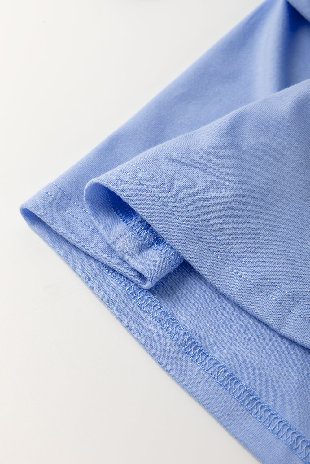 Sky Blue Flower Patched Exposed Stitching Trim Loose Tee 9dfbc4d0d8c498f9