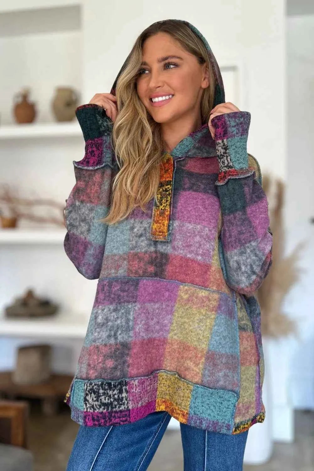 Double Take Full Size Plaid Dropped Shoulder Fleece Hoodie 9e22b81a-75cd-41bb-a9f3-6ecad06ac933-Max