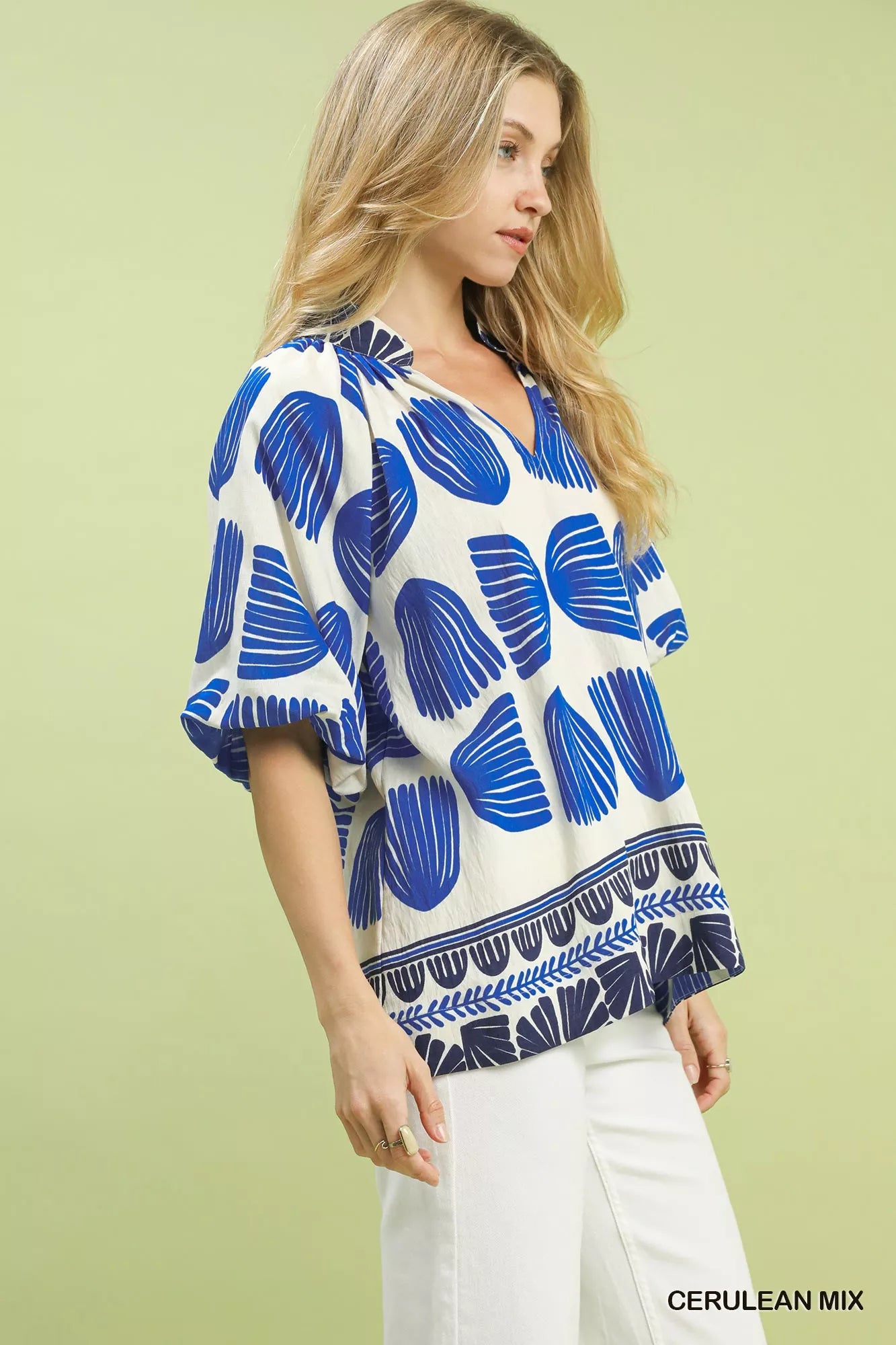 Umgee Shell Block Border Print Puff Sleeve Blouse 9e283b90-3eb7-4d46-bb33-f568c7220be3-Max-Origin
