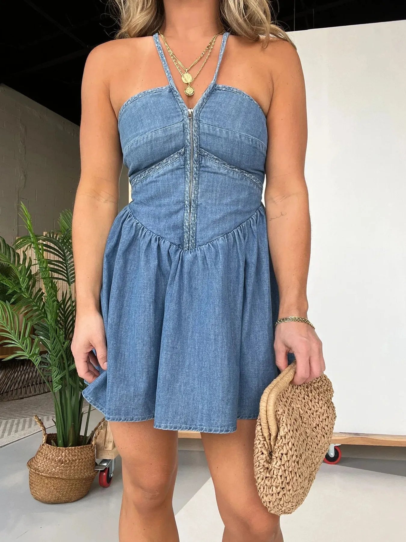 Full Size Lace Up Halter Neck Denim Dress Plus Size 9e365047943c4479ac219028654558b0-Max-Origin