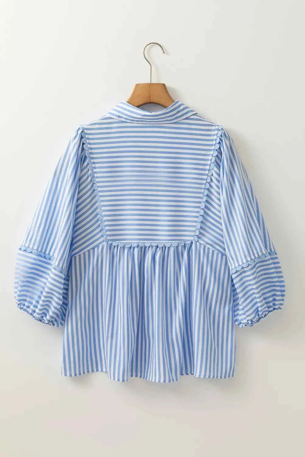 Striped Notched 3/4 Sleeve Blouse 9e3e36a0-c53c-4a54-b16f-e6b9804c9315-Max-Origin
