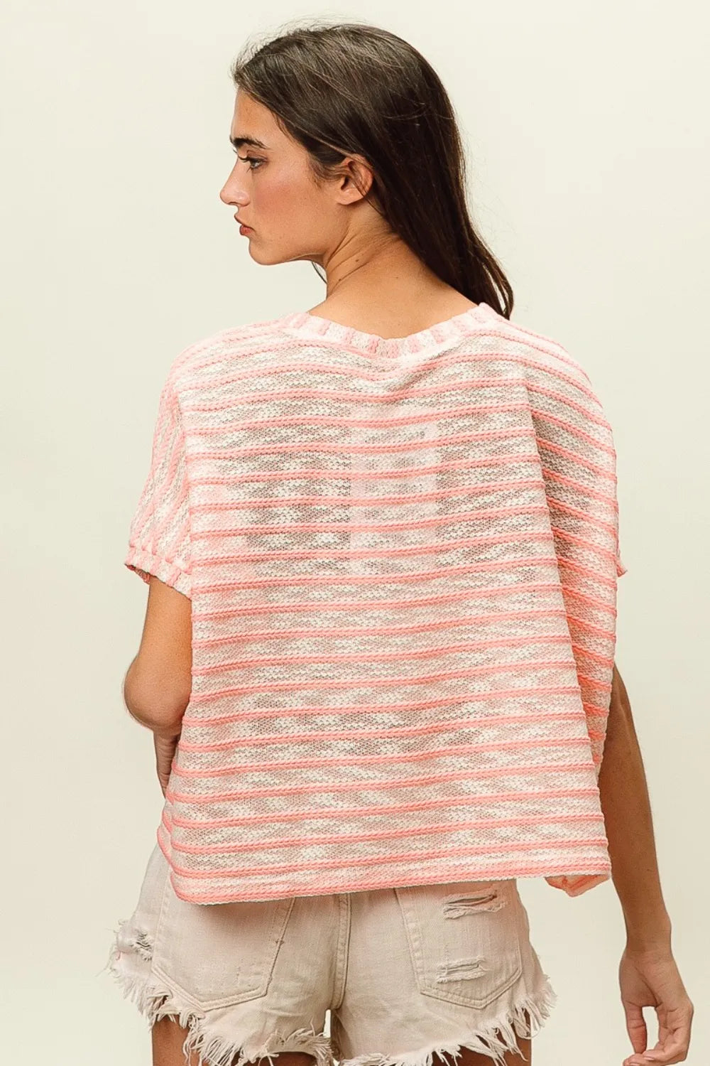BiBi Braid Striped Short Sleeve Round Neck T-Shirt 9e40c521-1ad9-4730-8348-f60d1087c42e-Max