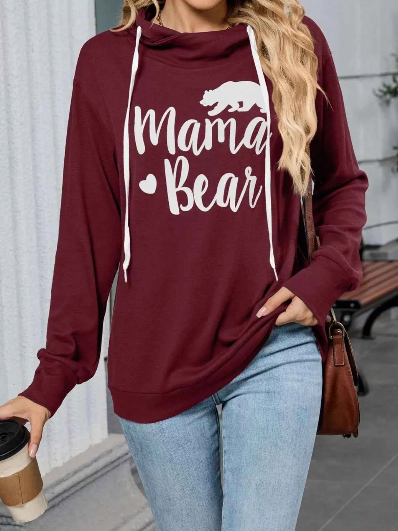 Letter Drawstring Long Sleeve Hoodie Wine Red 9e5748da-8409-447f-98a9-0a484b0ce1d4-Max-Origin