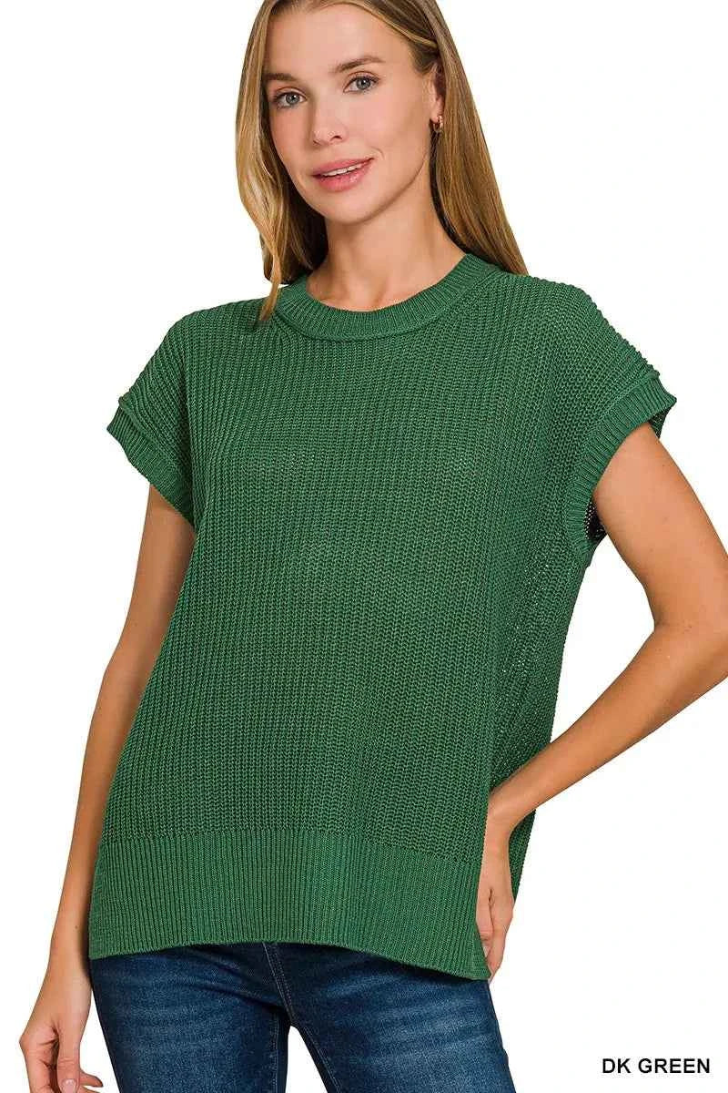 Zenana Oversized Crew Neck Sweater DK GREEN 9e61f9f972cb49059b527326ca5eff1a-Max-Origin