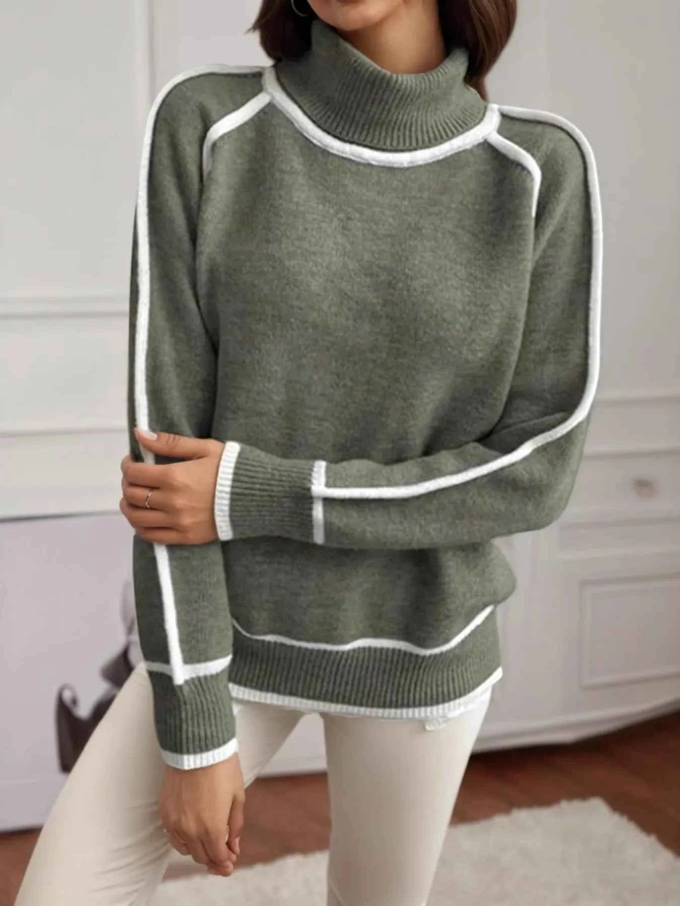 Turtleneck Contrast Trim Sweater with Ribbed Details 9e632d8397e04902b4927cf1eb3b2667-Max-Origin