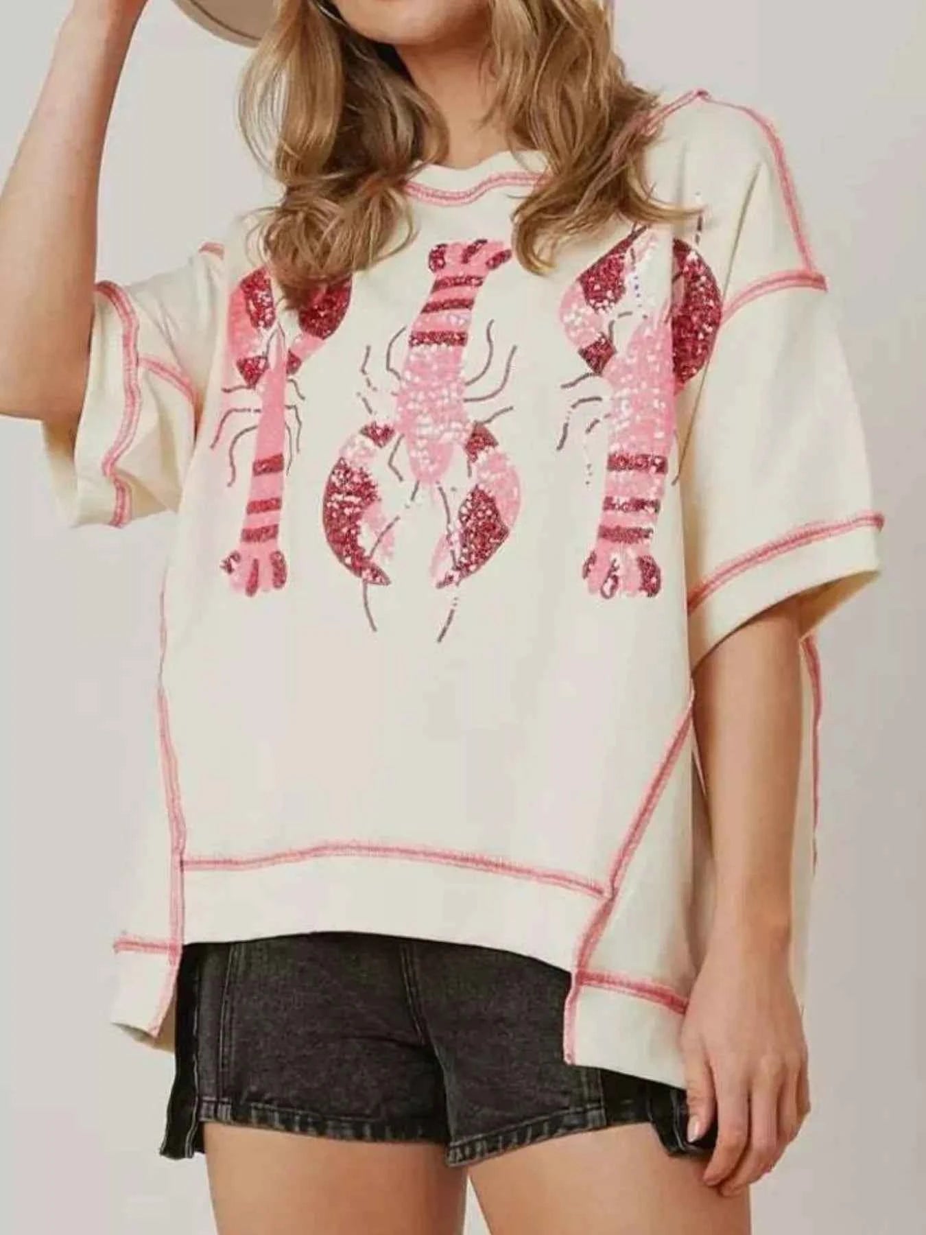 Sequin Lobster Half Sleeve T-Shirt 9e63eb9c-7fb3-45cb-86cd-e3440e26e356-Max-Origin