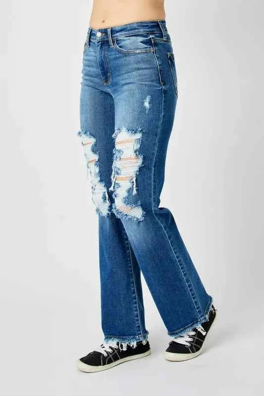 Judy Blue Full Size Mid Rise Distressed Raw Hem Jeans 9e739b23-c3f4-4a42-9c5b-41f9349464a0-Max