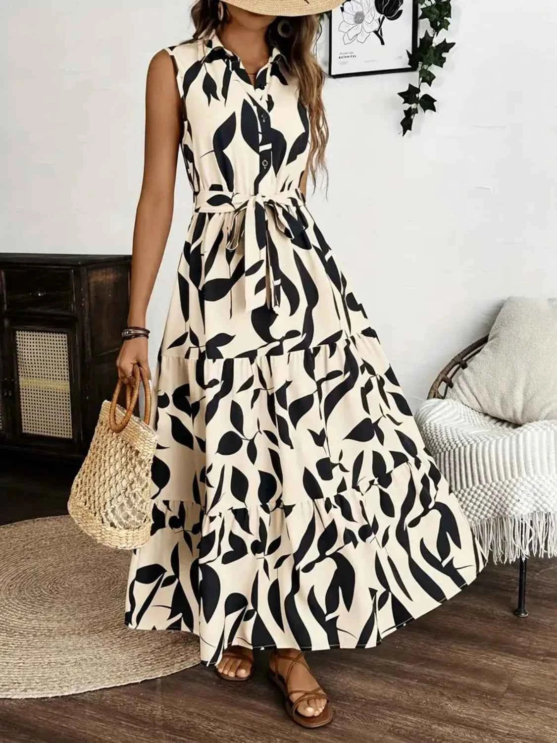 Printed Tie Waist Sleeveless Maxi Dress Cream 9e768faa-85da-4339-a783-48a944dab485-Max-Origin
