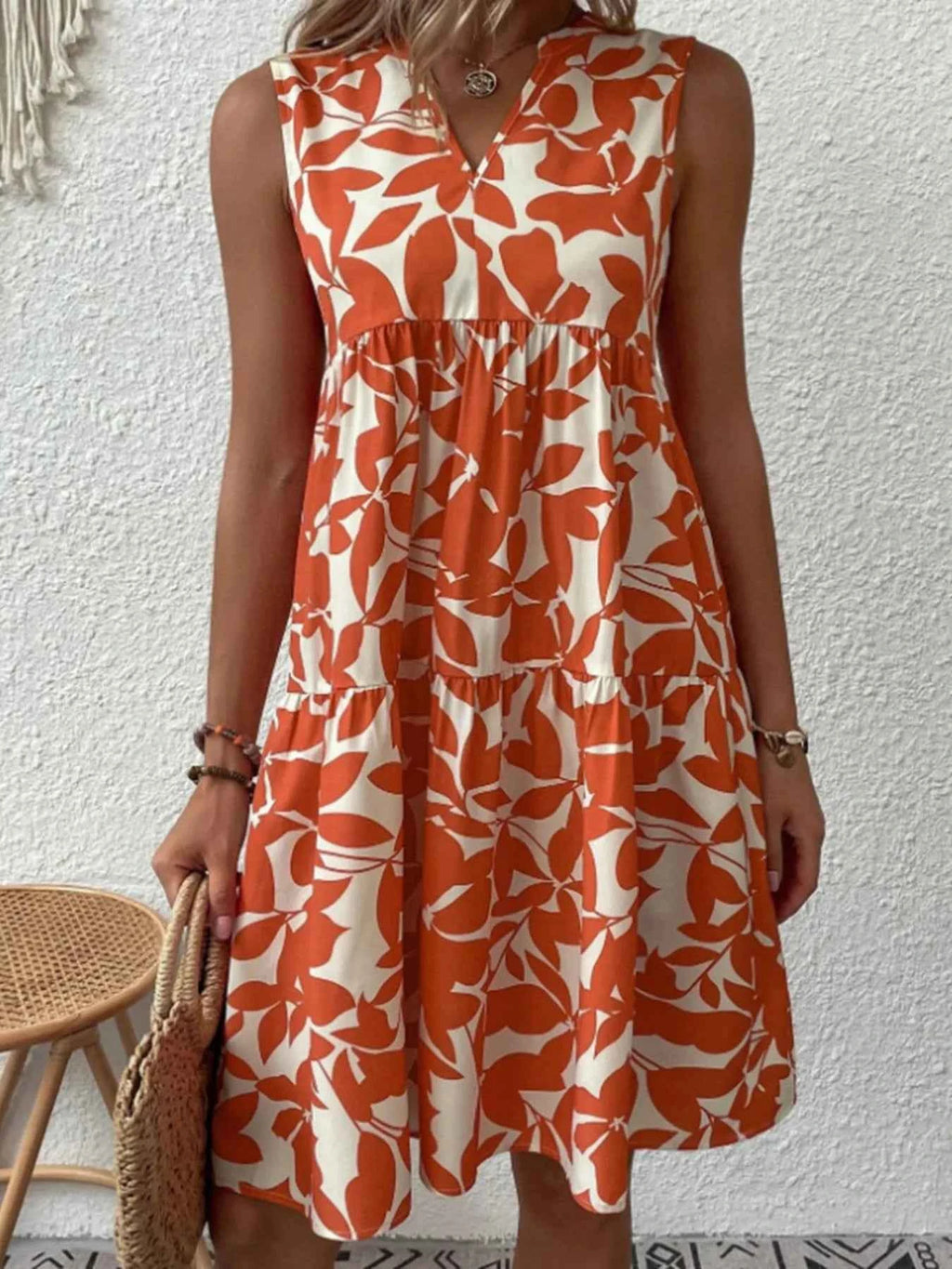 Printed V-Neck Sleeveless Mini Dress 9e7a551c0848456696f65f395e45134f-Max-Origin
