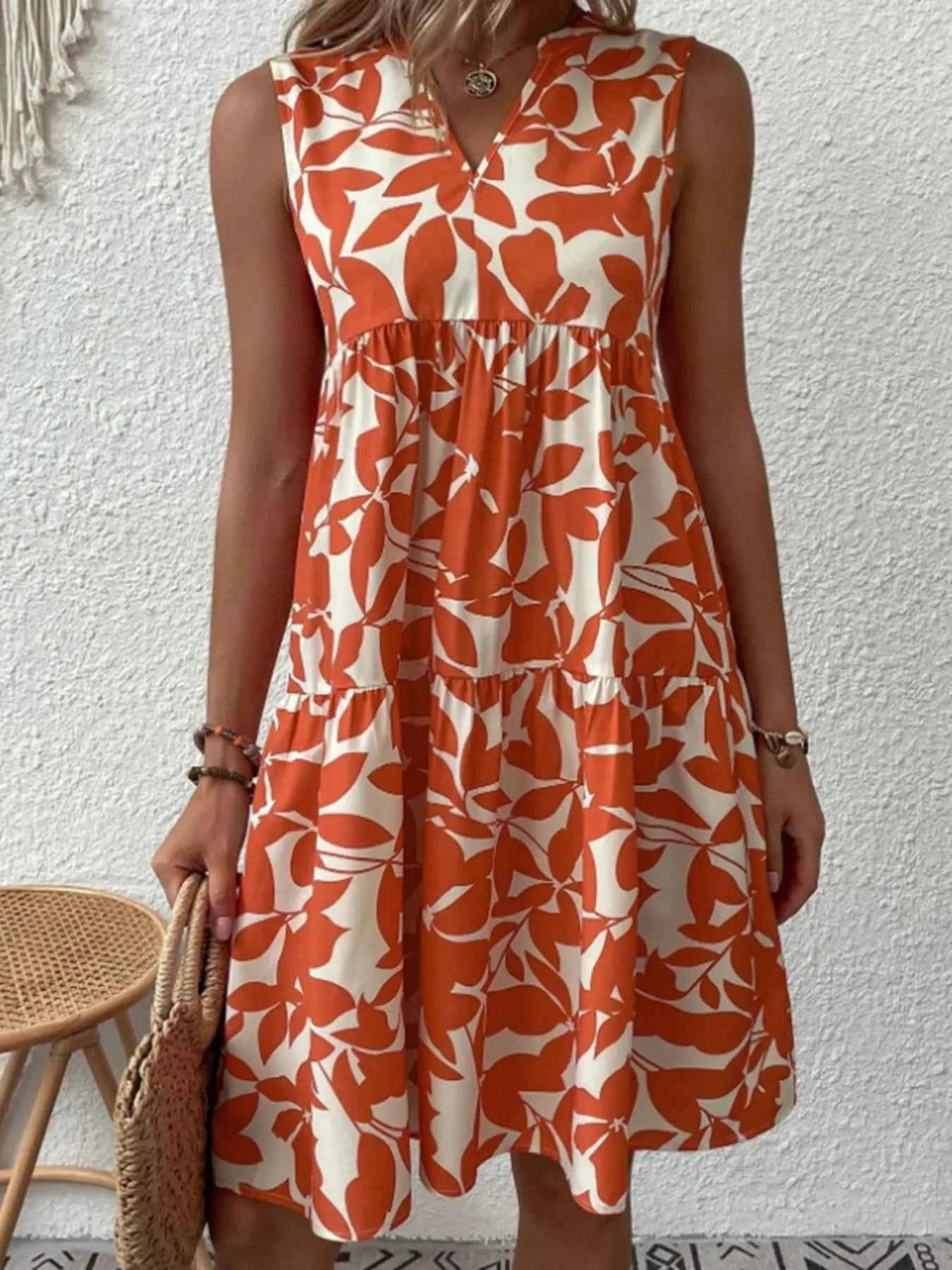Printed V-Neck Sleeveless Mini Dress 9e7a551c0848456696f65f395e45134f-Max-Origin