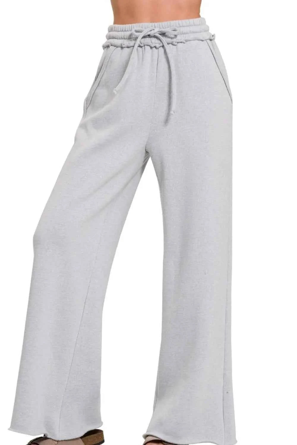 Zenana Fleece Exposed Seam Wide Leg Sweatpants H GREY 9e83ec92-de8f-4638-b9e6-803a1a91f37d-Max-Origin