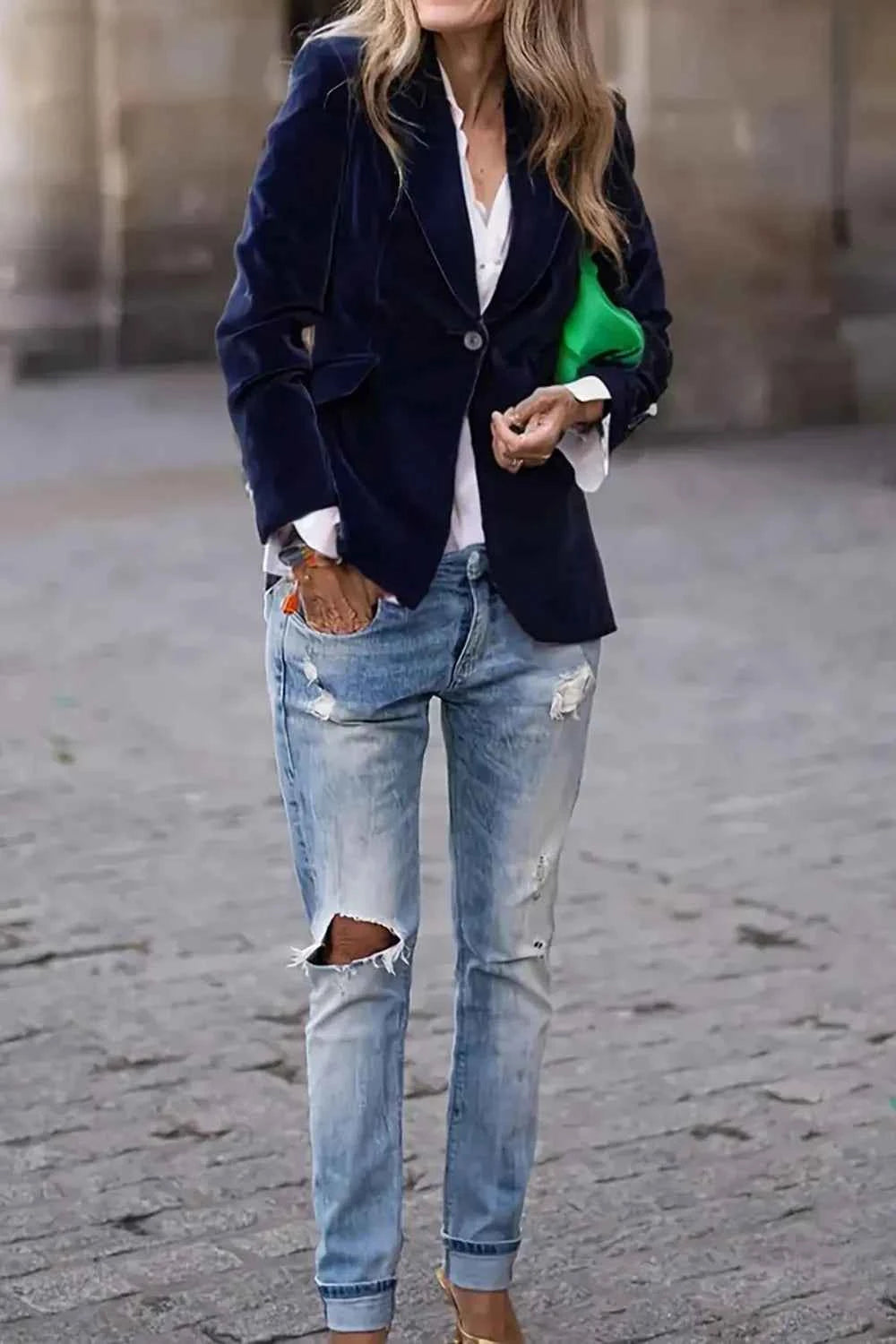 One Button Lapel Collar Long Sleeve Blazer 9ec05ecd-7f34-4c53-9ff2-96c8ca53a766-Max