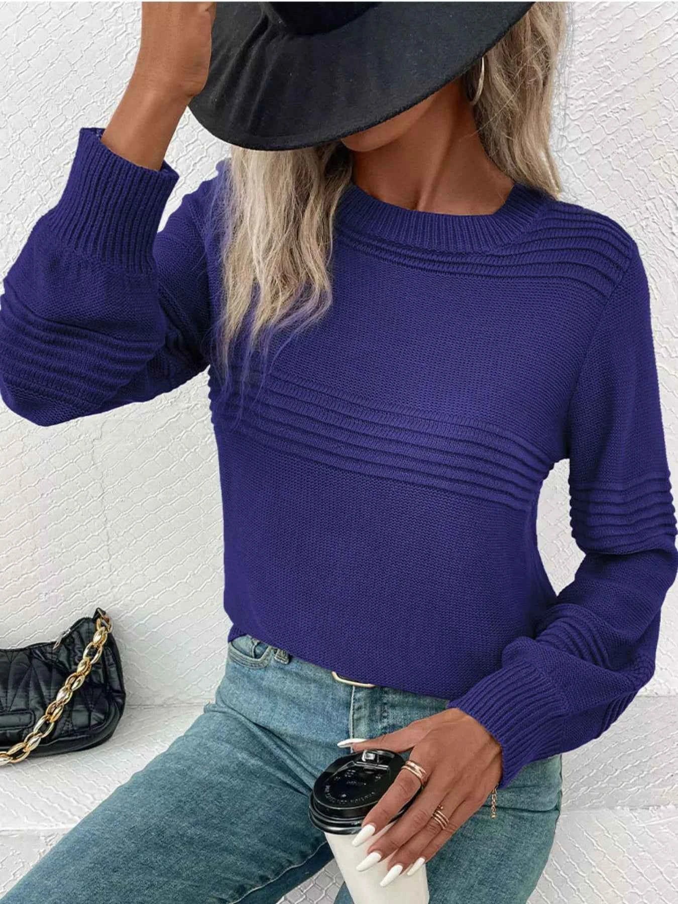 Round Neck Long Sleeve Sweater 9ed0ba33-b1ae-421f-a33c-c04215b31c12-Max-Origin