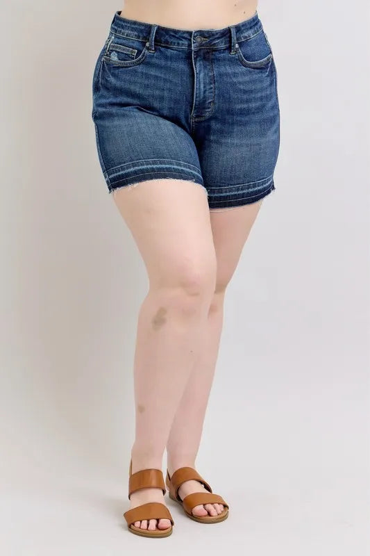 Judy Blue Full Size High Waist Tummy Control Destroy Release Hem Denim Shorts Plus Size 9ed26dae-087a-4770-9797-18b0f029fe98-Max-Origin