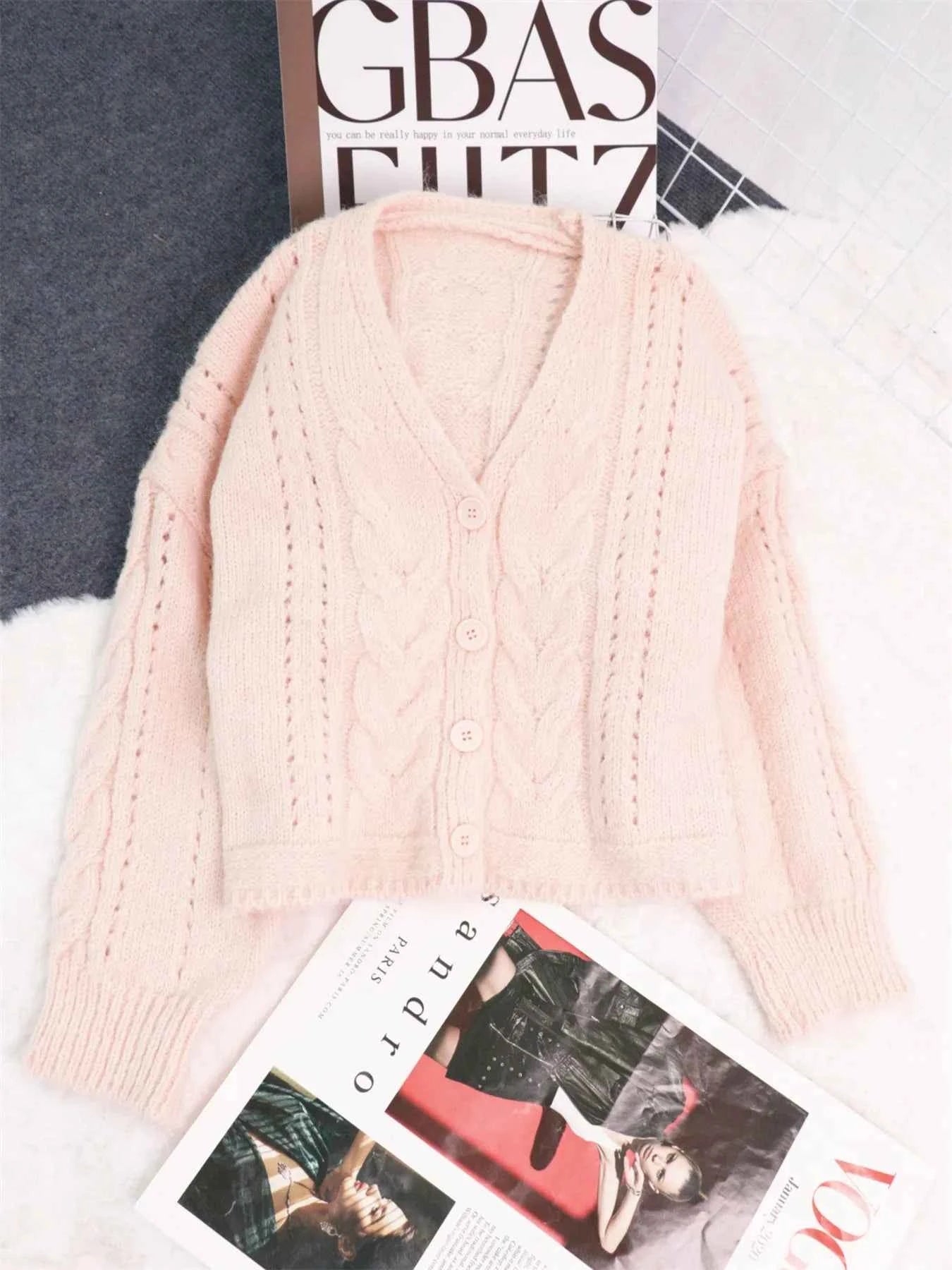Cable Knit Button-Up Cardigan 9edf709f567046beaa6474e925f8114f-Max-Origin