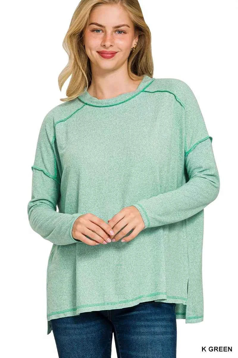 Zenana Full Size Melange Hacci Exposed Seam Hi-low Tee Plus Size K GREEN 9ee01a7aa69243f4867421dcf3bde0a4-Max-Origin