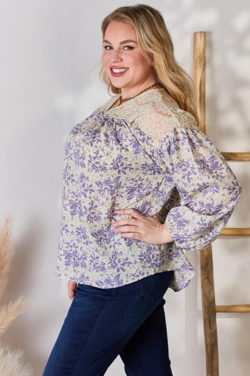 Hailey & Co Full Size Lace Detail Printed Blouse 9eef94ed-9d2e-49fc-9428-ee4d0229f9b2-Max
