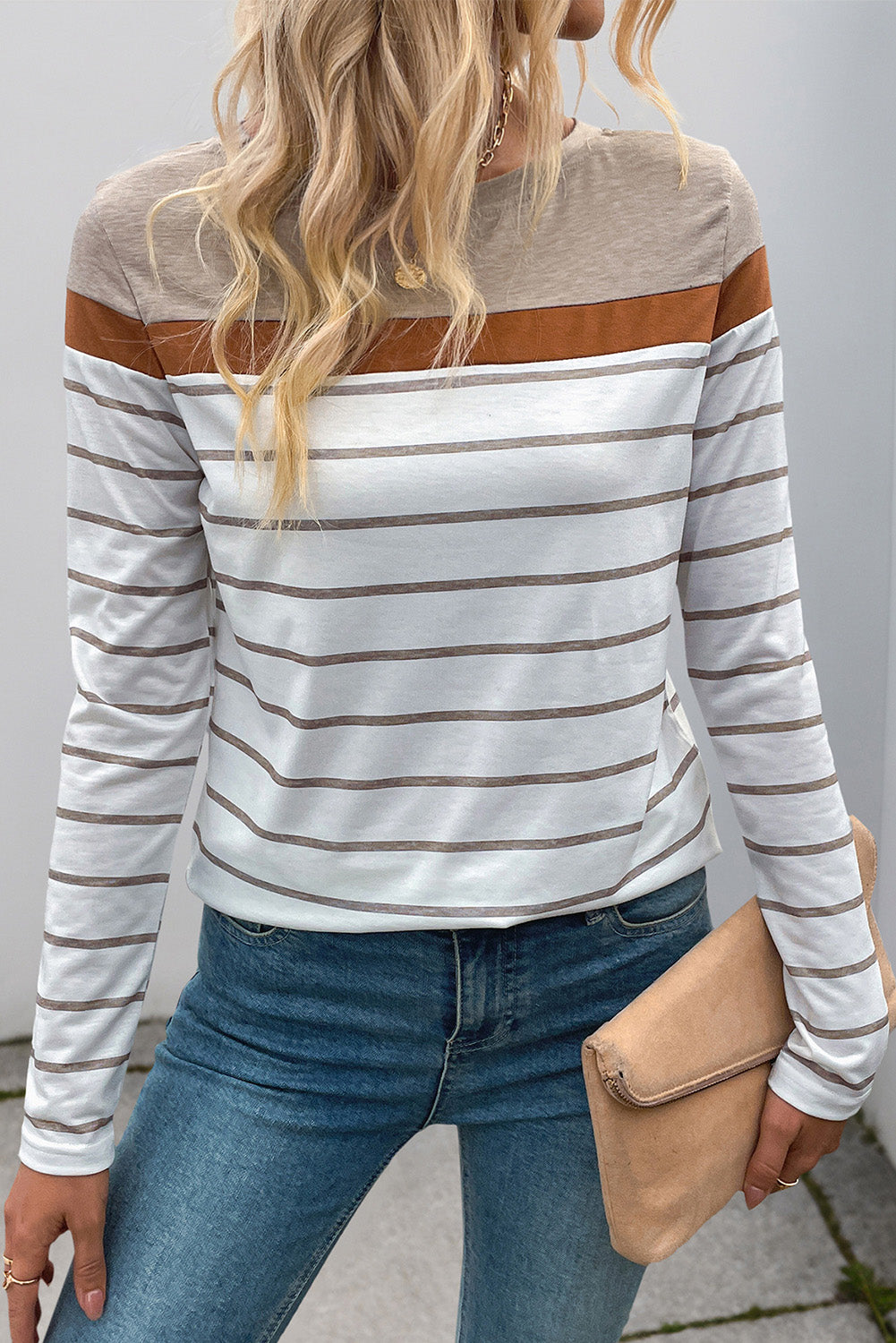 White Striped Colorblock Long Sleeve Top White Stripe 9efe34fcf1d01a35