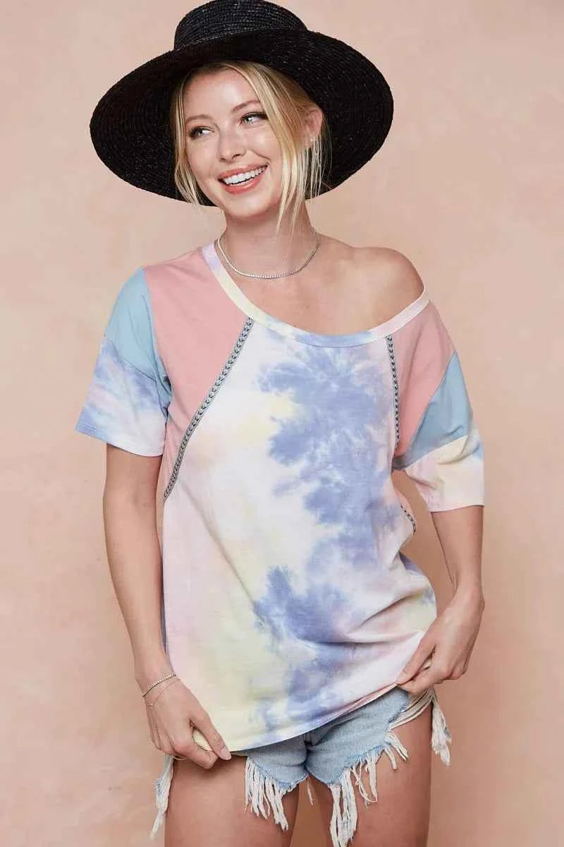 BiBi Tie Dye Printed Cotton Color Block T-Shirt 9f02a7643fb34e559407f116c0db85a5-Max-Origin