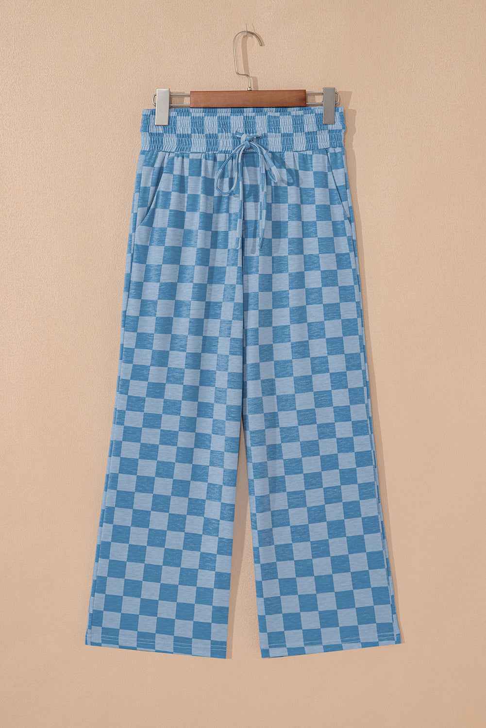 Khaki Tie Elastic Waist Checkered Loose Pants 9f0a9a2213278967