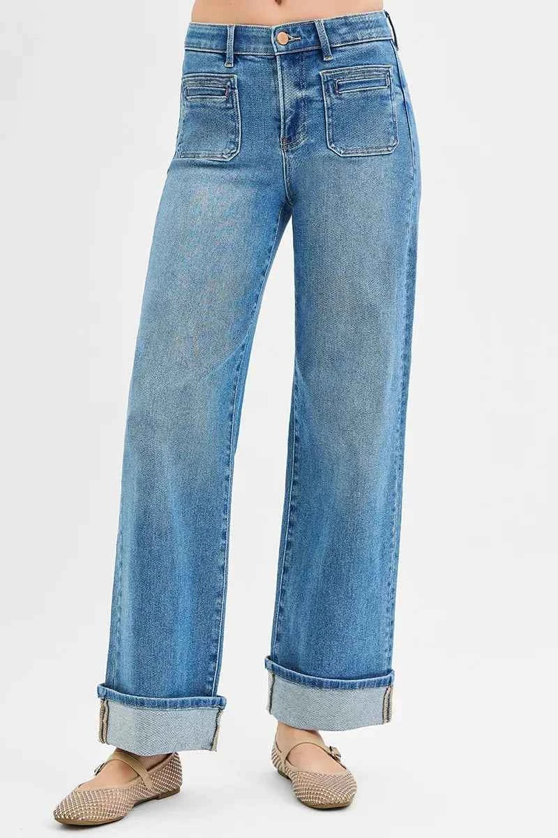 RISEN Full Size Elastic Band Mid Rise Wide Front Patch Pocket Cuff Jeans Plus Size MEDIUM 9f0e06533e604b58a98fb047685a13a6-Max-Origin