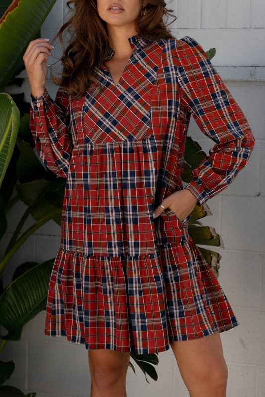 Plaid Frilled Collar Long Sleeve Mini Dress 9f46c834-8b8d-4a2c-87e6-9f87df8b55d6