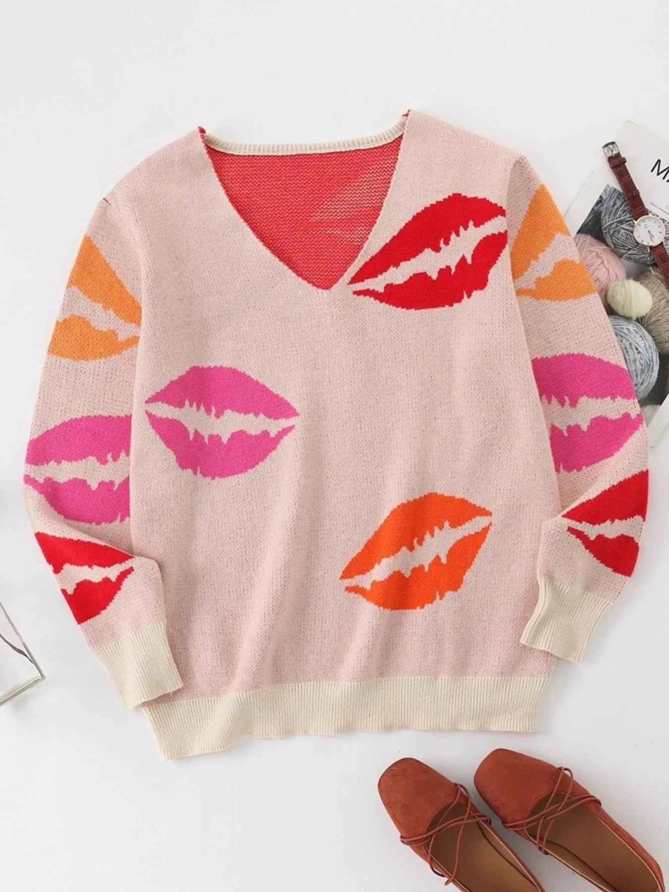Colorful Lips V-Neck Sweater 9f486887-04fc-4677-95e9-4317d9acd00b-Max-Origin