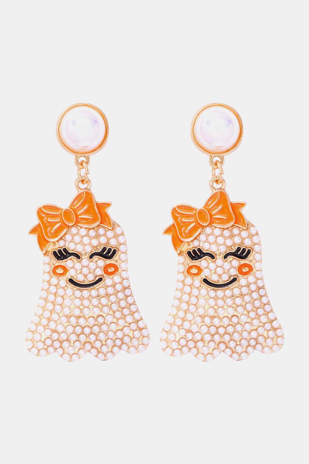 Smiling Ghost Shape Synthetic Pearl Earrings White One Size 9f7d231ffada49c4864ed2815700d1be-Max