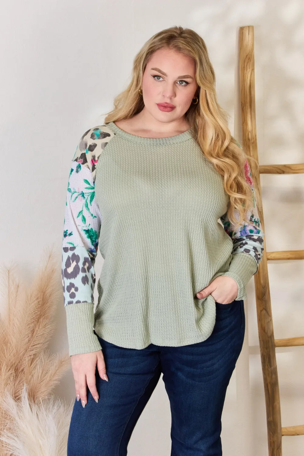 Hailey & Co Full Size Printed Round Neck Blouse 9f92decd-65d6-462f-8a2d-d40acc40f6d6-Max