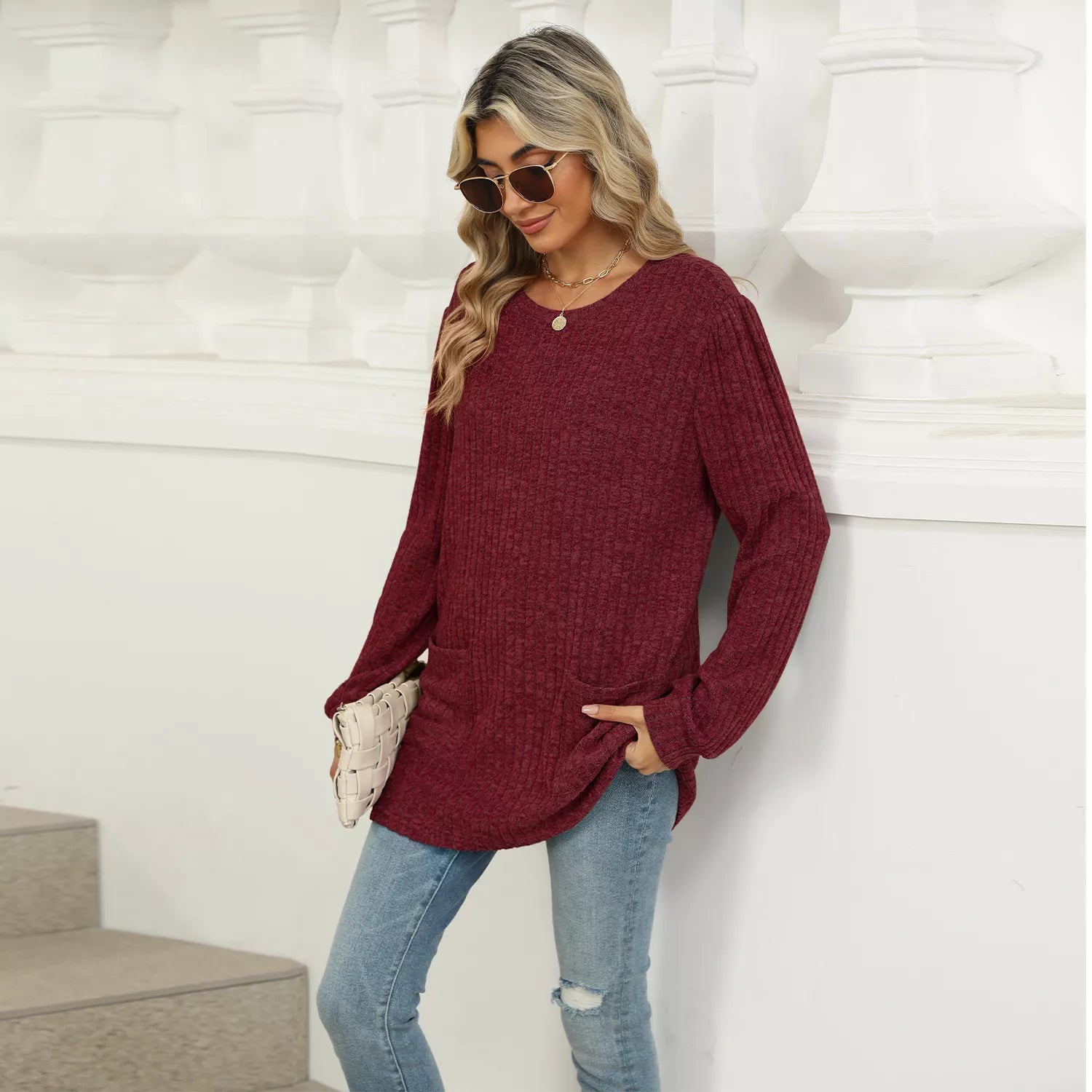 Ribbed Knit Long Sleeve T-Shirt 9fd143d1-4a8d-4c34-a97a-68409314e807-Max-Origin