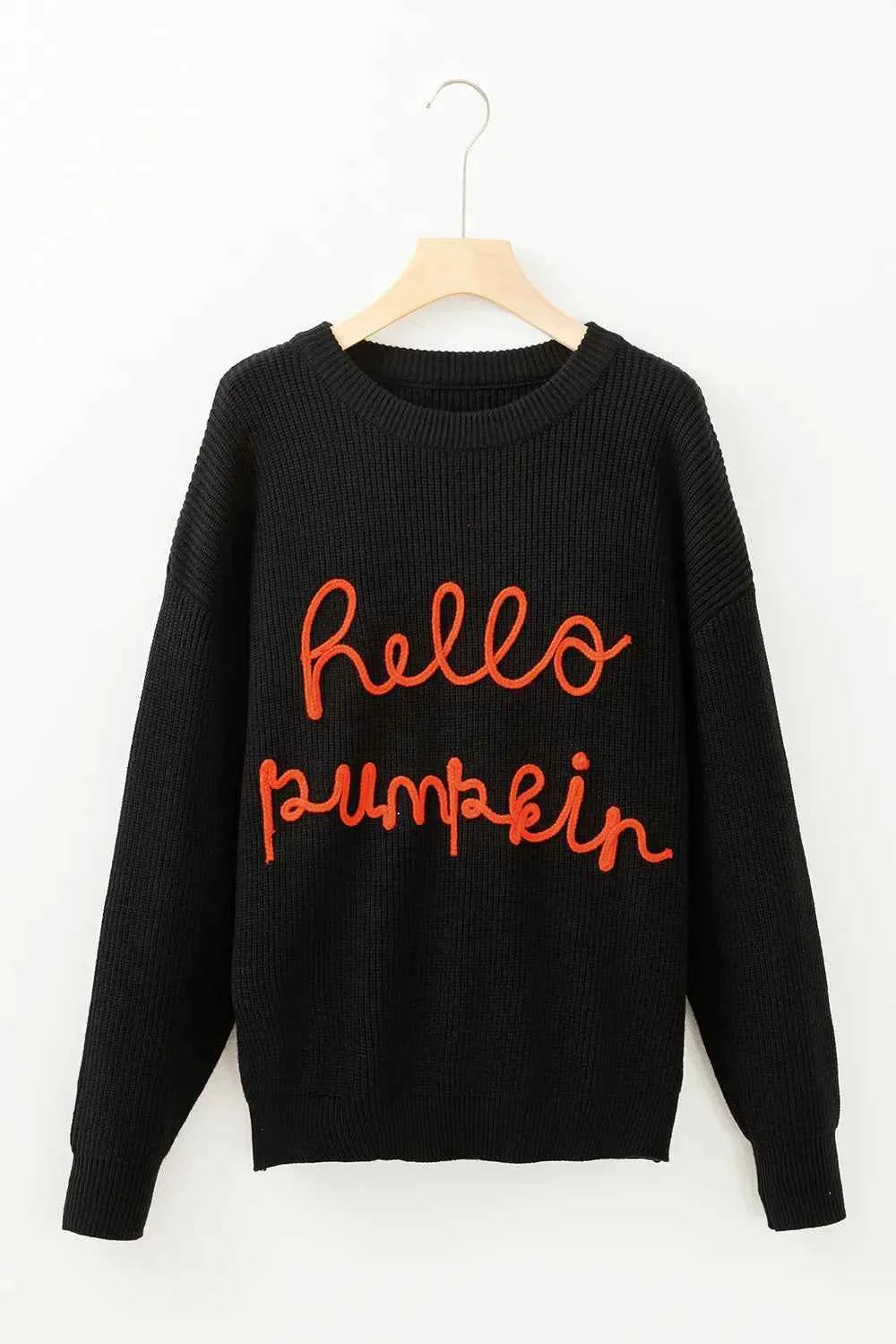 HELLO PUMPKIN Round Neck Long Sleeve Sweater 9fd66ff1-136f-4164-a372-7448e35a3e12-Max