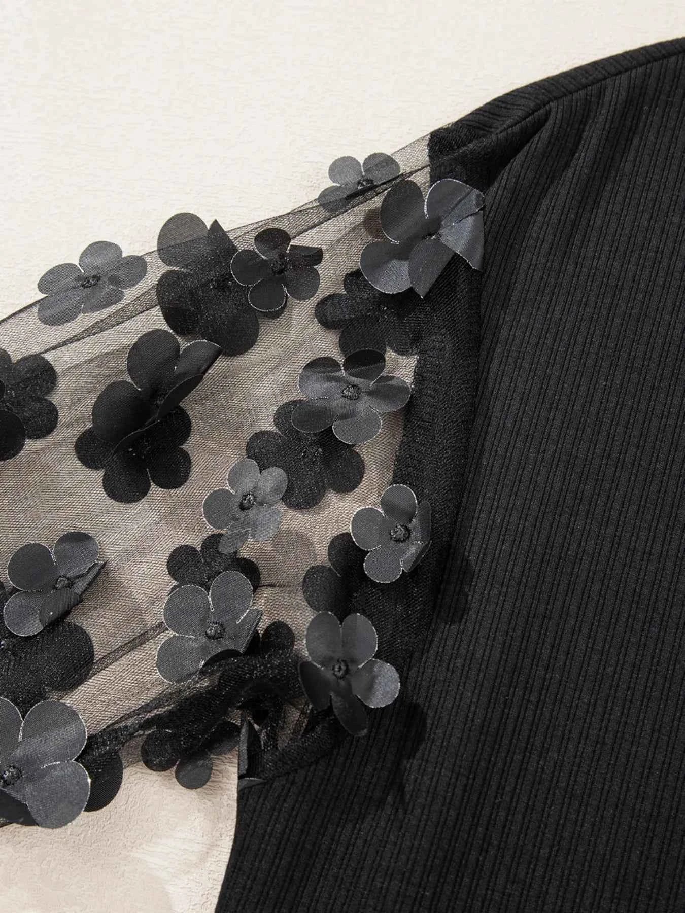 Flower Sheer Sleeve V-Neck Blouse 9fe7197a-3c91-4bac-9532-6dfaf86f167d-Max-Origin