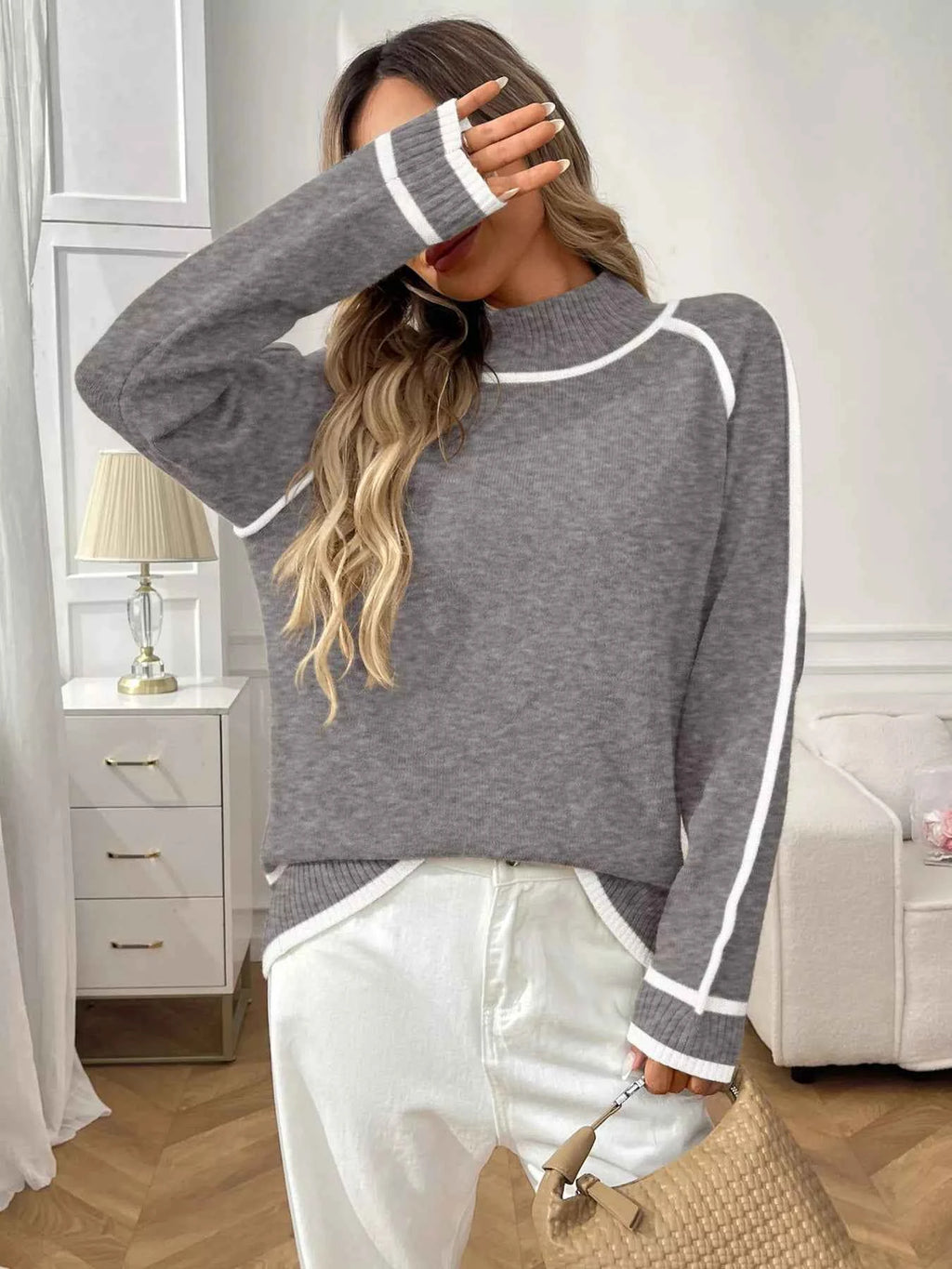 Contrast Trim Turtleneck Long Sleeve Sweater 9ff4446fbc914fccbb6b98f1590819ed-Max-Origin
