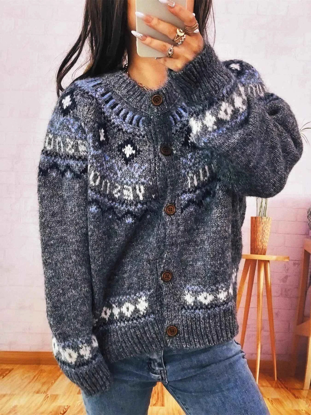Geometric Pattern Button Up Long Sleeve Cardigan a00341cd4aaf4d62bff18a2f85b77031-Max-Origin