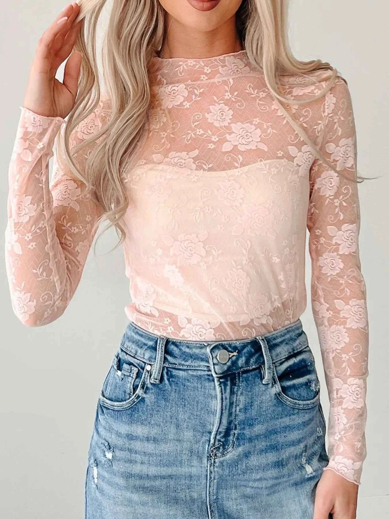 Lace Mock Neck Long Sleeve Blouse a0365cbd-ac8b-48c5-bd59-95c8739012d8-Max-Origin