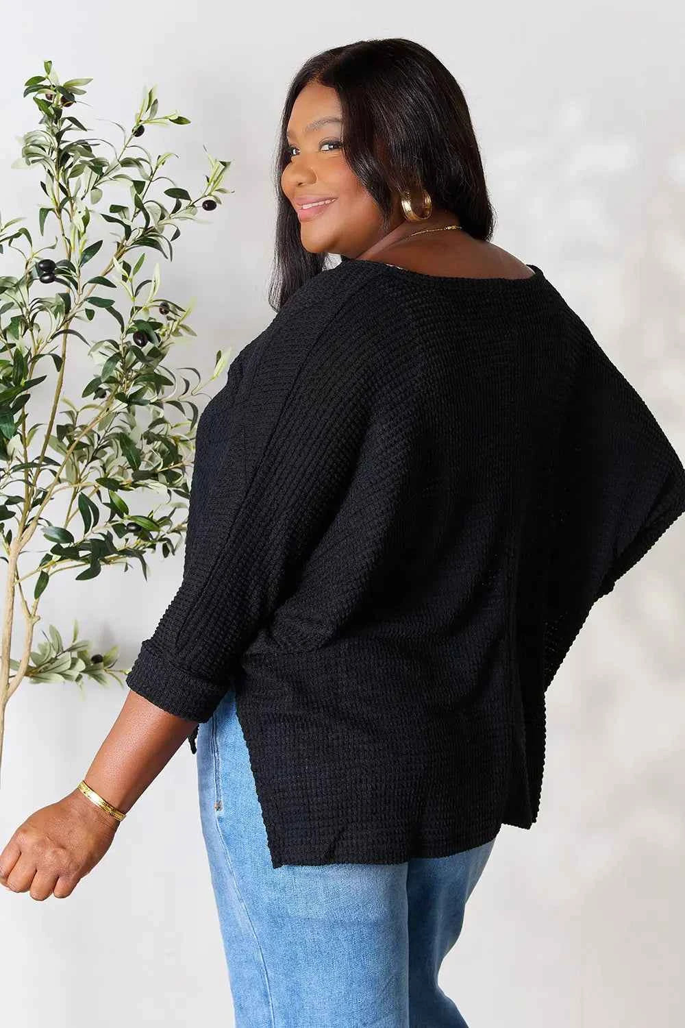 Zenana Full Size Round Neck High-Low Slit Knit Top a0638347d9554628a734ec7bc225faaf-Max