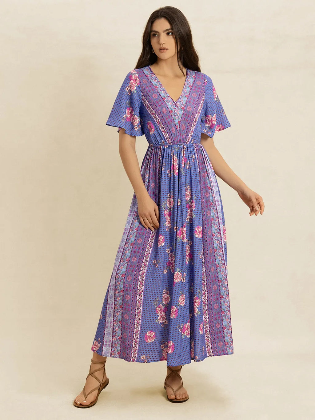 Printed Short Sleeve Midi Dress a079bf3a-bafd-4bf3-88a2-33297f35ab06-Max-Origin