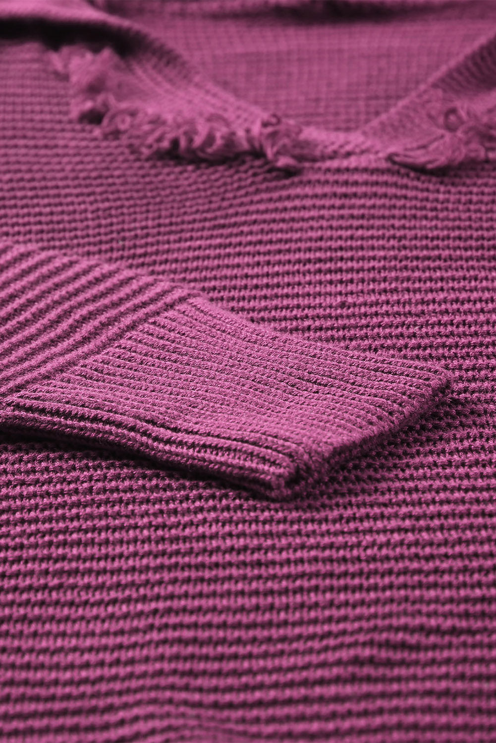 Purple Split V Neck Pullover Hooded Sweater a0b9471af8edb7d6