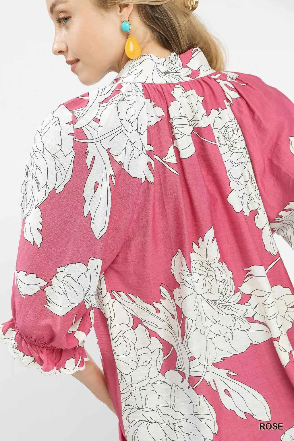 Umgee Peony Illustration Print Flounce Sleeve Blouse a0bae6d4-847f-4650-9d60-c77e847cd085-Max-Origin