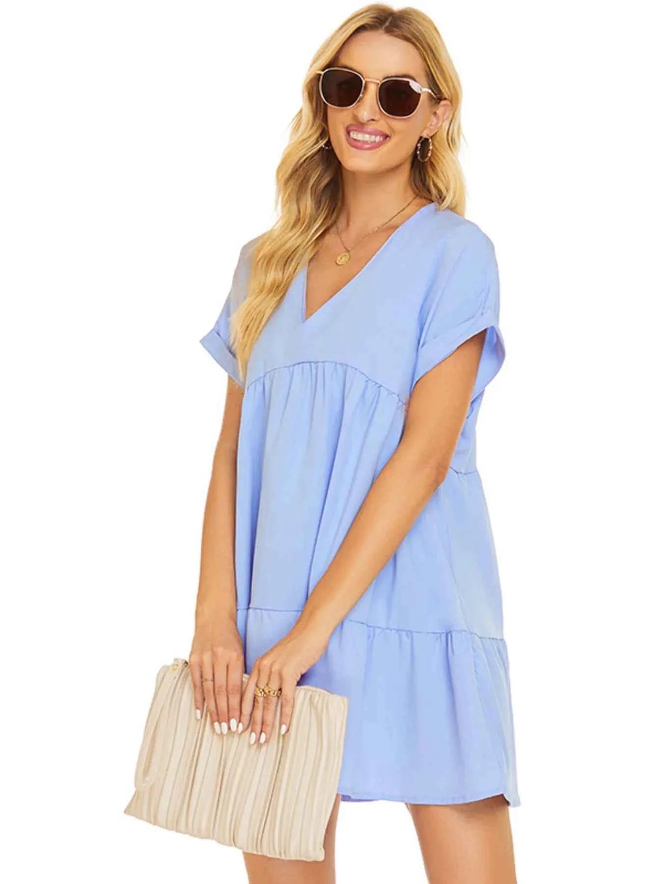 V-Neck Babydoll Tiered Mini Dress a0fba8a248774c83895a3f3fb854823a-Max-Origin