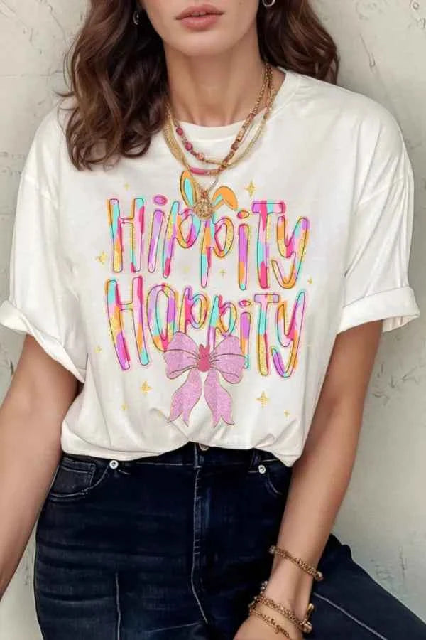 HIPPITY HOPPITY Round Neck Short Sleeve T-Shirt White a0fea81f-a78c-433d-af8f-6b3f9f7bccf6-Max